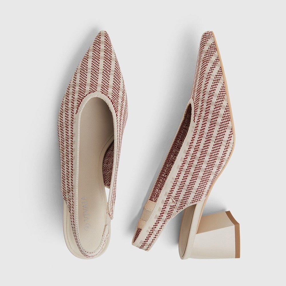 Vivaia Pointed Toe Slingback Knit Block Heel Pumps Striped Pattern Size 9 EUR 40